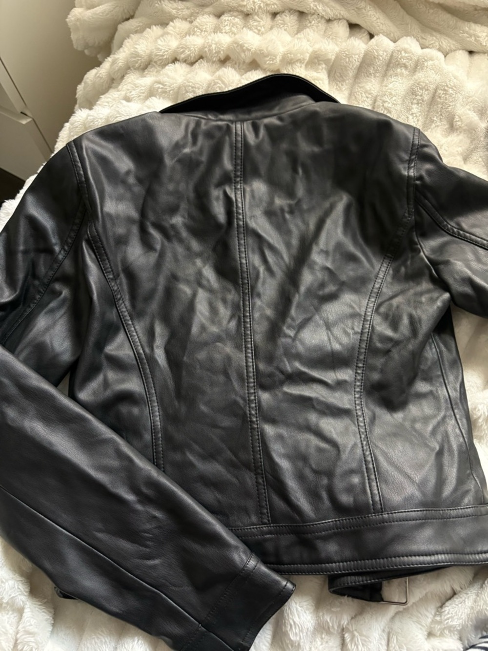 ONLY Black Faux Leather Jacket with Silver Hardware | Size XS - Picture 6 of 7